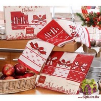 Набор из двух новогодних махровых кухонных полотенец с вышивкой &quot;VINGI RICAMI&quot;