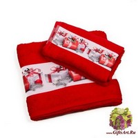 Набор из двух новогодних махровых полотенец с аппликацией &quot;VINGI RICAMI&quot;