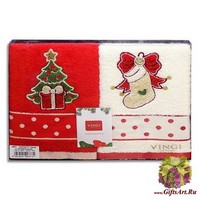 Набор из двух махровых новогодних полотенец с вышивкой &quot;VINGI RICAMI&quot;