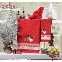 Новогодние махровые полотенца с вышивкой в коробке 2 штуки &quot;VINGI RICAMI&quot;