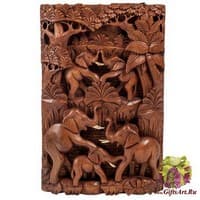 17-005 Панно резное &quot;Пирамида из слонов - символ долголетия&quot;