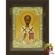 Икона освященная &quot;Иоанн Златоуст святитель (Иван)&quot;, 18x24 см, со стразами, в деревянном киоте 24x30 см, 24x30 см
