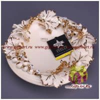 Конфетница &quot;Грозди белого винограда&quot; диаметр 23 см стразы керамика Стелла Италия