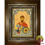 Икона освященная &quot;Феодор Тирон великомученик (Фёдор)&quot;, 18x24 см, со стразами, в деревянном киоте 24x30 см, 24x30 см