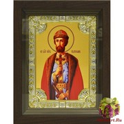 Икона освященная &quot;Святослав&quot;, дерево, серебро 925, 18x24 см, со стразами, в деревянном киоте 24x30 см, 24x30 см