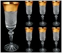 Набор 6 фужеров для шампанского 150 мл. Хрусталь с золочением. Чешский хрусталь