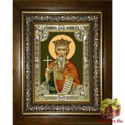 Икона освященная &quot;Владимир равноапостольный Великий князь&quot;, 18x24 см, со стразами, в деревянном киоте 24x30 см, 24x30 см