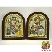 Икона освященная &quot;Венчальная пара - Матерь Божия и Господь Вседержитель&quot;, дерево, серебро 925, 26x32 см