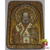 Живописная икона &quot;Святитель Николай, архиепископ Мир Ликийский (Мирликийский), чудотворец&quot; на мореном дубе