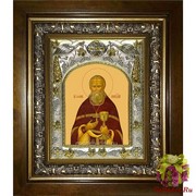 Икона освященная &quot;Иоанн Кронштадский праведный чудотворец (Иван)&quot;, 14x18 см, в деревянном киоте 20x24 см, 20x24 см