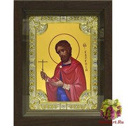 Икона освященная &quot;Евгений Севастийский, мученик&quot;, 18x24 см, со стразами, в деревянном киоте 24x30 см, 24x30 см
