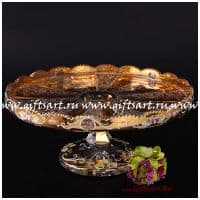 Тортница хрустальная с золочением 35 см Ручная работа Чешский хрусталь