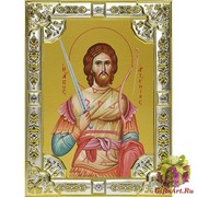 Икона освященная &quot;Артемий Антиохийский великомученик&quot;(Артём)&quot;, дерево, серебро 925, 18x24 см, со стразами