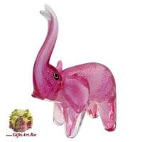 Розовый слоник. Стеклянная фигурка в стиле Мурано. Высота 21 см.