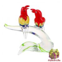 Попугайчики неразлучники. Стеклянная фигурка в стиле Мурано. Высота 26 см.