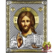 Икона освященная &quot;Спаситель&quot;, дерево, серебро 925, 14x18 см