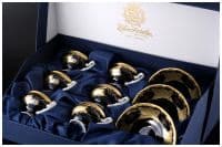 Кофейный ( мокка )фарфоровый набор Кобальт с золотом кленовый лист Weimar Porcelain на 6 персон 12 предметов. Эксклюзивный фарфор Подарочная упаковка