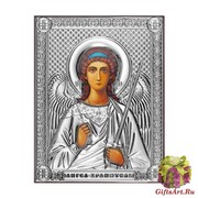 Икона освященная &quot;Ангел Хранитель&quot;, дерево, посеребрение 925, 14x18 см