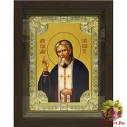 Икона освященная &quot;Серафим Саровский преподобный чудотворец&quot;, 18x24 см, со стразами, в деревянном киоте 24x30 см, 24x30 см