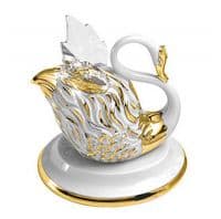 Белый лебедь на подставке с кристальными крыльями Фарфоровая скульптура. Высота 10 см. Фарфор с кристаллами Swarovski Сваровски. RG Porcellane Италия