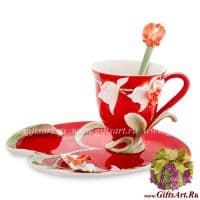 Кофейная пара Дикая орхидея Фарфор Ручная работа. 150 мл. Подарочная упаковка