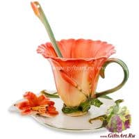 Кофейная пара Тигровая лилия в цвету. Фарфор. 100 мл. Ручная работа. Подарочная упаковка