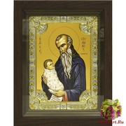 Икона освященная &quot;Стилиан Пафлагонский преподобный&quot;, 18x24 см, со стразами, в деревянном киоте 24x30 см, 24x30 см