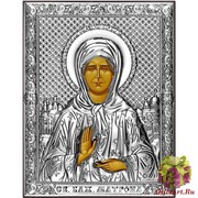 Икона освященная &quot;Матрона Московская&quot;, дерево, посеребрение 925, 14x18 см