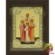 Икона освященная &quot;Вера, Надежда, Любовь и и их матерь София мученицы&quot;, 18x24 см, со стразами, в деревянном киоте 24x30 см, 24x30 см