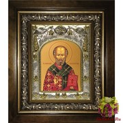 Икона освященная &quot;Николай чудотворец, архиепископ Мир Ликийских&quot;, 14x18 см, в деревянном киоте 20x24 см, 20x24 см