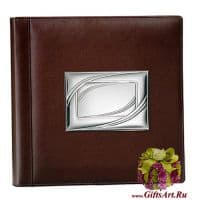 Фотоальбом кожаный с серебрянной вставкой. Бесконечность. Размер 35 x 35 см Италия