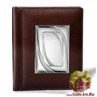 Фотоальбом кожаный с серебряной вставкой. Бесконечность. Размер 30 x 24 см Италия