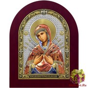 Икона освященная &quot;Божьей Матери Семистрельная&quot;, дерево, посеребрение 925, 16.5x20 см
