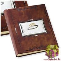 Свадебный фотоальбом кожаный с серебрянной вставкой. Размер 30 x 24 см Италия