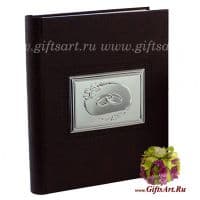 Свадебный фотоальбом кожаный с серебряной вставкой. Размер 30 x 24 см Италия