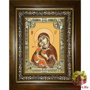 Икона освященная &quot;Владимирская икона Божией Матери&quot;, 18x24 см, со стразами, в деревянном киоте 24x30 см, 24x30 см