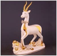 Антилопа золотое копытцо белая. Фарфоровая скульптура с золочением и стразами. Высота 30 см