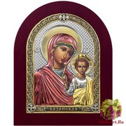 Икона освященная &quot;Казанская Божия Матерь&quot;, дерево, посеребрение 925, 16,5x20 см