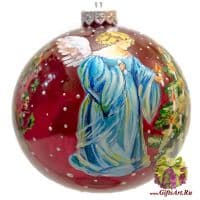 Ёлочная игрушка из стекла Ручная художественная роспись &quot;Ангел Рождества&quot; Высота 10 см Подарочная упаковка
