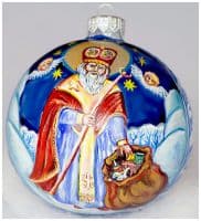 Ёлочная игрушка из стекла Ручная художественная роспись &quot;Николай Чудотворец&quot; Высота 10 см Подарочная упаковка