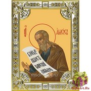 Икона освященная &quot;Амос пророк&quot;, дерево, серебро 925, 18x24 см, со стразами