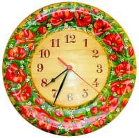 Настенные часы деревянные Красные маки Ручная роспись Диаметр 30 см