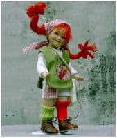 Итальянская фарфоровая кукла Пэппи Длинный чулок Pippi Calzelunghe Высота 34 см. Италия Montedragone Ручная работа