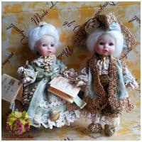 Итальянские фарфоровые куклы Veneziani Piccoli Венецианцы Парочка Высота 13 см. Италия Montedragone  Ручная работа Цена за пару