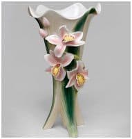 Ваза фарфоровая скульптурная Цветущая орхидея Высота 37 см. Подарочная упаковка
