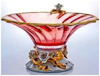 Ваза фруктовница. Розовый Хрусталь. Фарфор. Золочение. Стразы Сваровски. Чехия Ручная работа