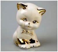 Котёнок с бантиком белый с золотом правый. Скульптура керамика Ahura. Италия Высота 9 см