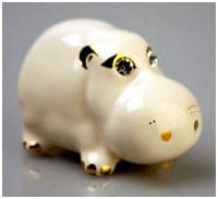 Бегемотик маленький белый с золотом и стразами Сваровски. Скульптура керамика Ahura. Италия Длина 8 см