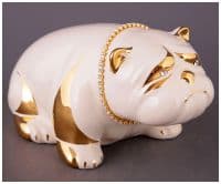 Английский бульдог белый с золотом. Скульптура керамика Ahura. Италия Длина 15 см