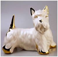 Скотч-терьер белый с золотом и стразами Сваровски. Скульптура керамика Ahura. Италия Длина 29 см
